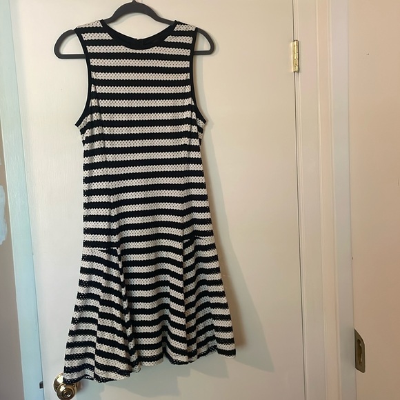 Banana Republic size 12 black and white striped fit and flare dress. - Picture 1 of 8